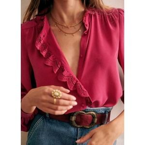 NEW Sezane Chemise Chloe Bougainvillea Silk Button Down Shirt Size 32
